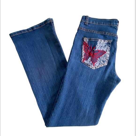 Ed Hardy Blue Boot Cut Jeans with Colorful Embroidery - Picture 13 of 15